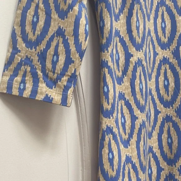 J McLaughlin XS Dress Ruffled Collar LS Ikat Pattern Blue - Picture 5 of 9